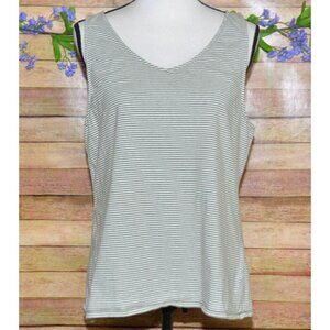 J. Jill Ladies Green Striped Perfect V-Neck Tank Top Size XL Sleeveless Lounging
